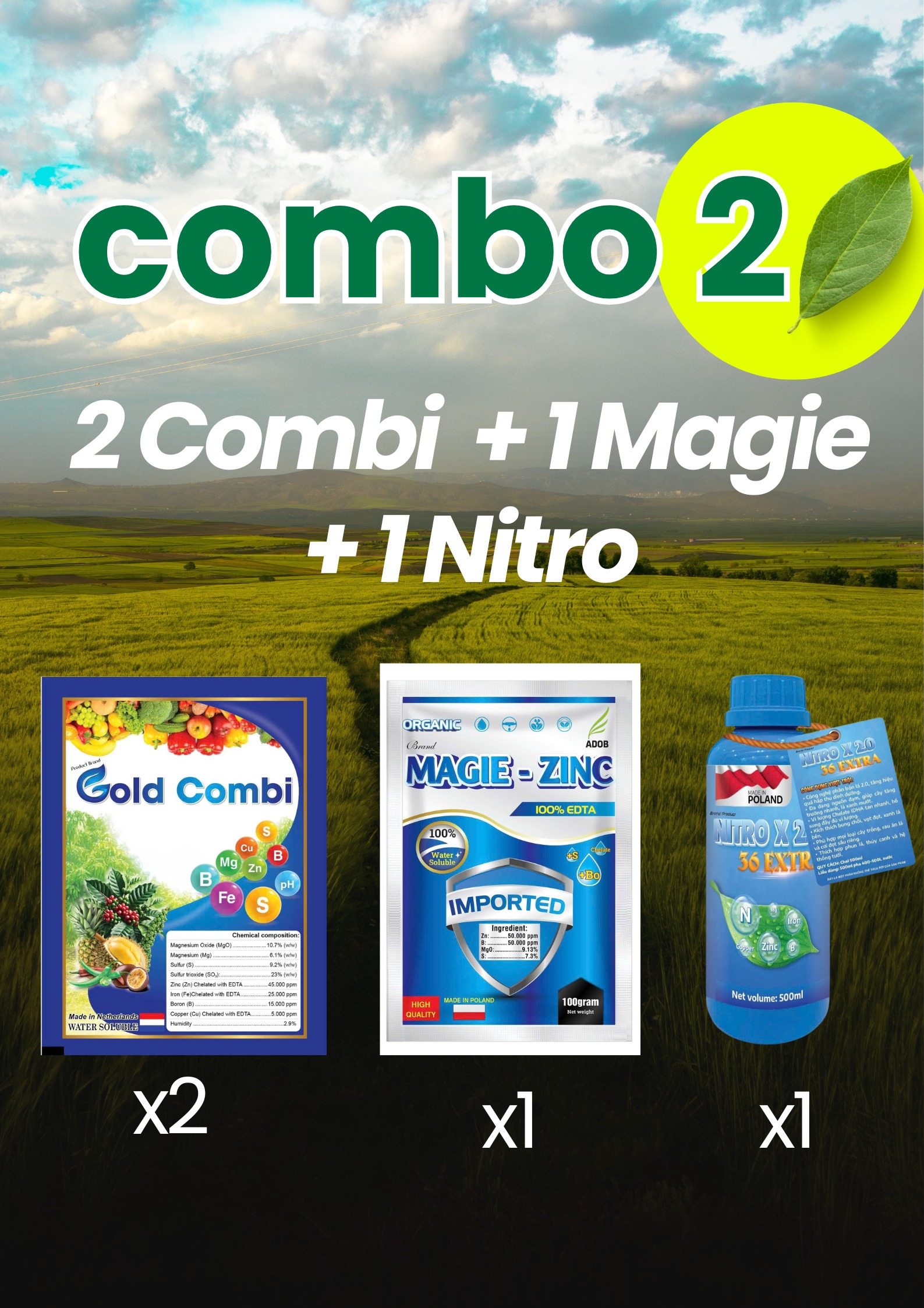Combo 2: Siêu Vọt Đọt F2. 3 Món (2 Combi + 1 Magie Zinc + 1 Nitro)